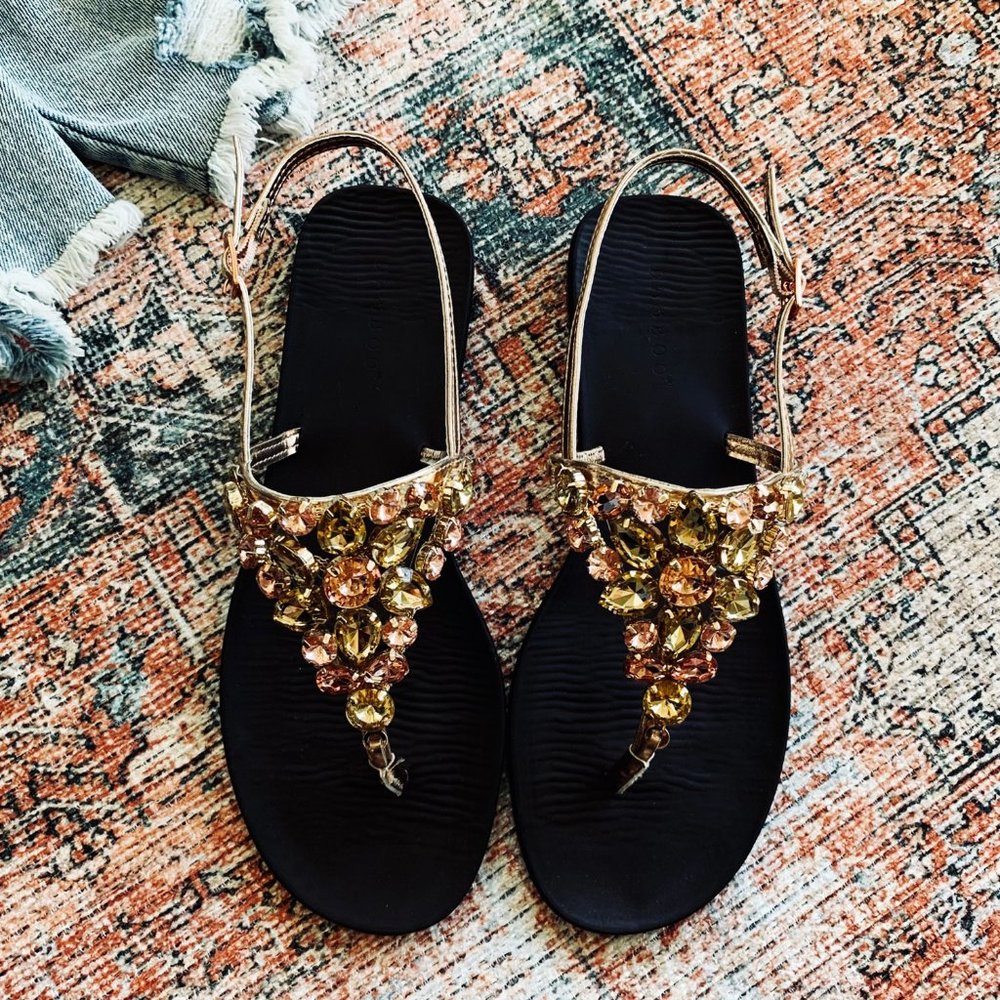 NEW🔥 Bling Rhinestone Crystal T-Strap Slide Sandals Slingback Slip-On Open Toe - Picture 4 of 8
